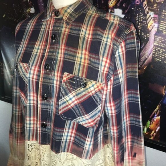 SIZE S ORANGE BLUE MULTI COLOR PLAID SNAP DOWN FRINGE LADIES DRESS​ - Picture 4 of 5